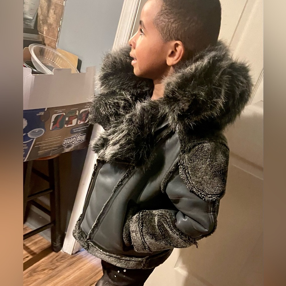 SOLD!!!! Boys leather and fur winter coat size 6